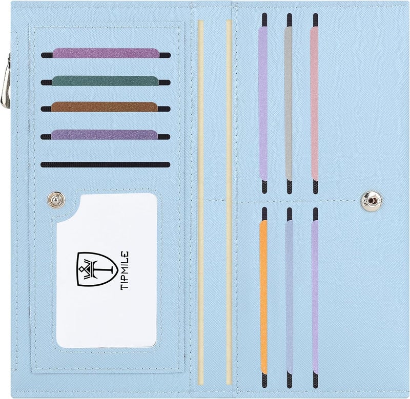 Tipmile Slim Wallet for Women, RFID Blocking Credit Card Holder, Ladies Bifold Wallet with Zipper, Light Blue - Image 1